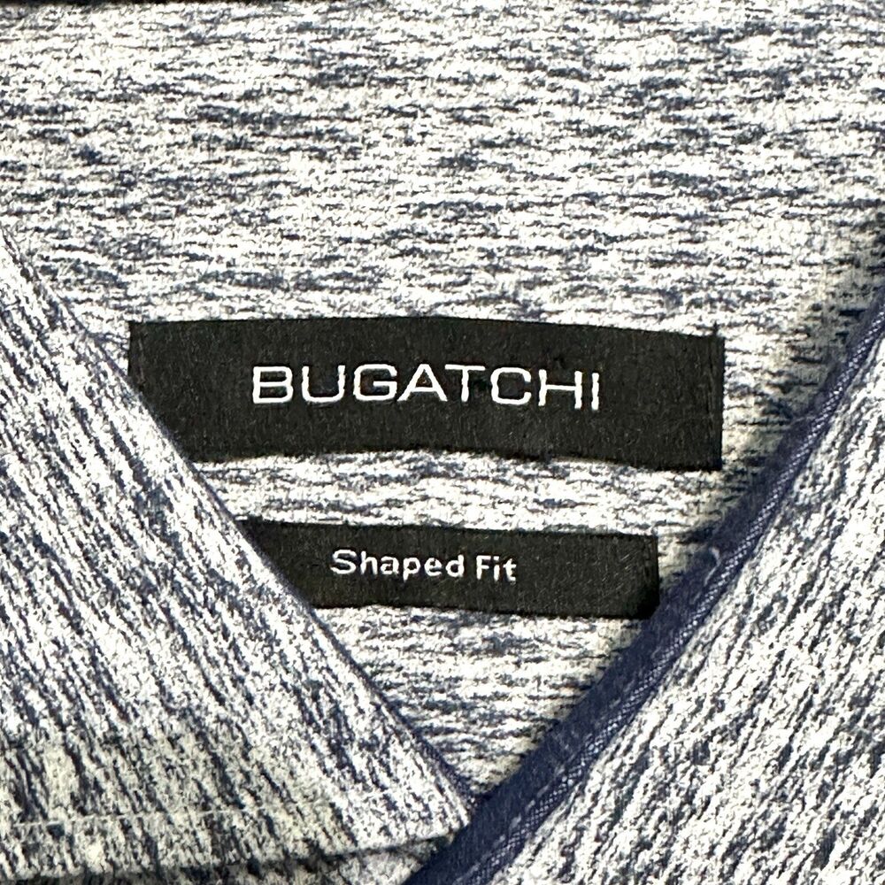 BUGATCHI Shaped Fit Geometric Print Dress Shirt Mens Large Long Sleeve Blue NWT - Picture 4 of 12